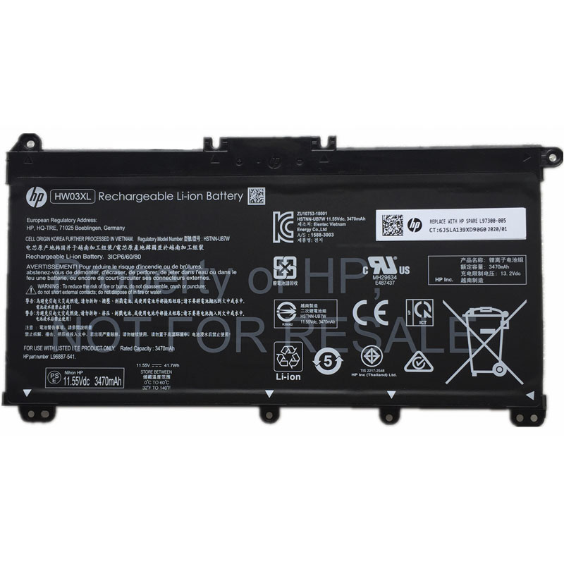 HP HW03XL Battery Replacement L97300-005 HSTNN-IB9O HSTNN-LB8U HSTNN-OB2A